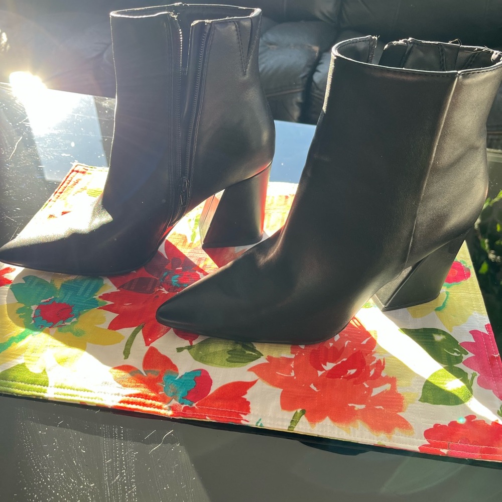A New Day Black Heeled Boots with Chunky Heel and Pointed Toe